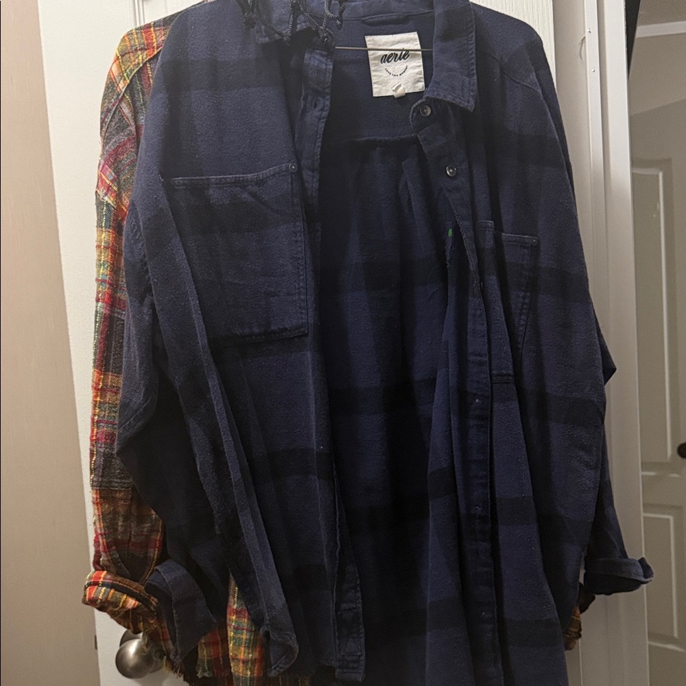 Aerie Dark Blue Checkered Shirt